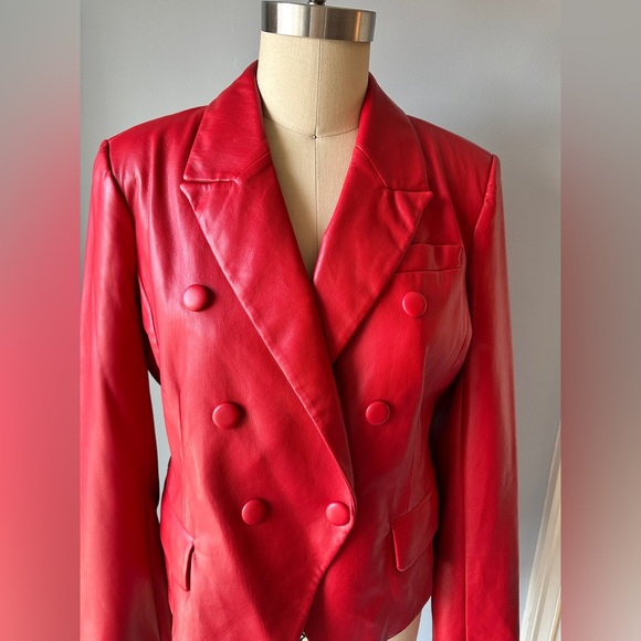 Avec Les Filles Red Vegan Leather Blazer NEW - Picture 4 of 9